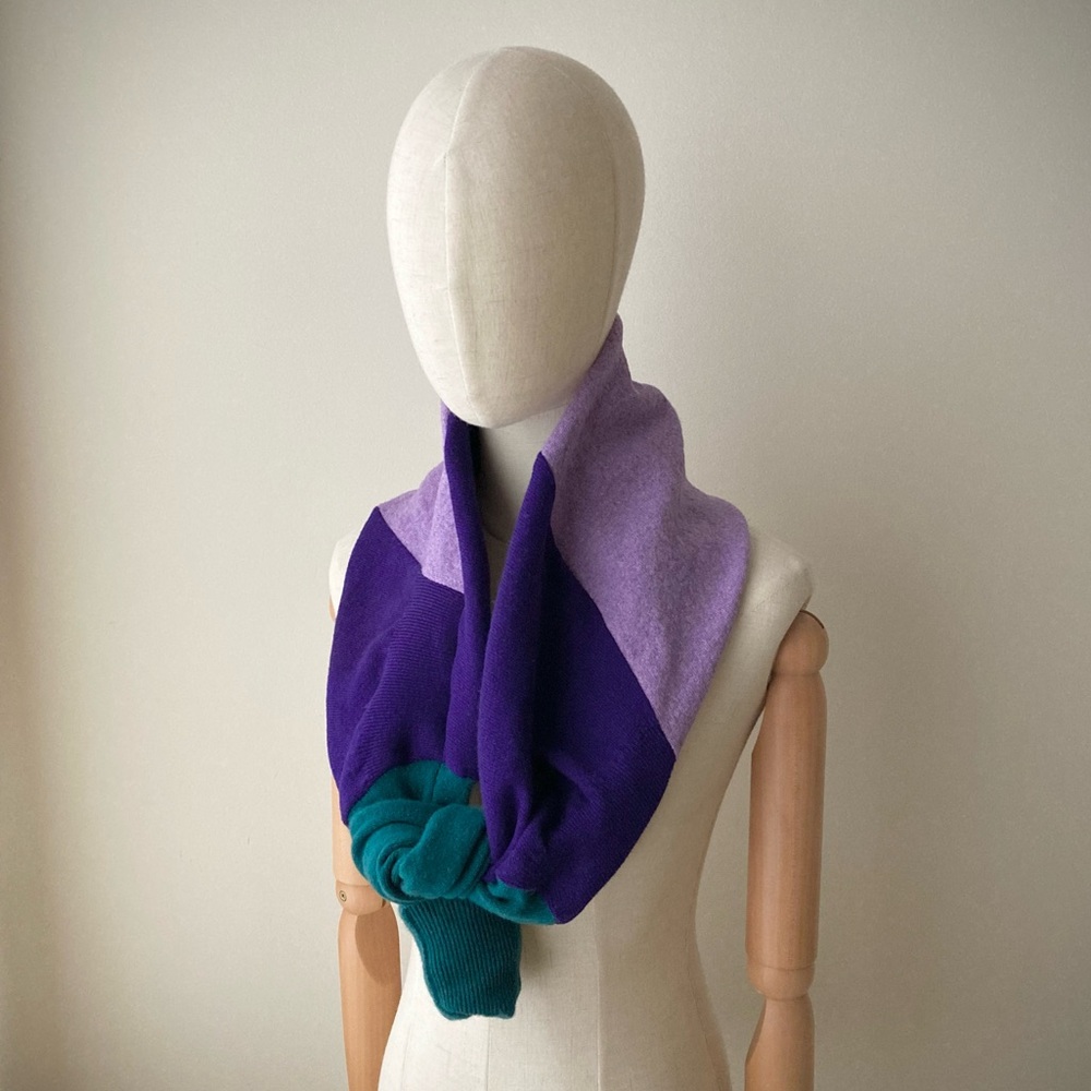joodito cashmere merino sweater wrap scarf boro patchwork purple lavender green